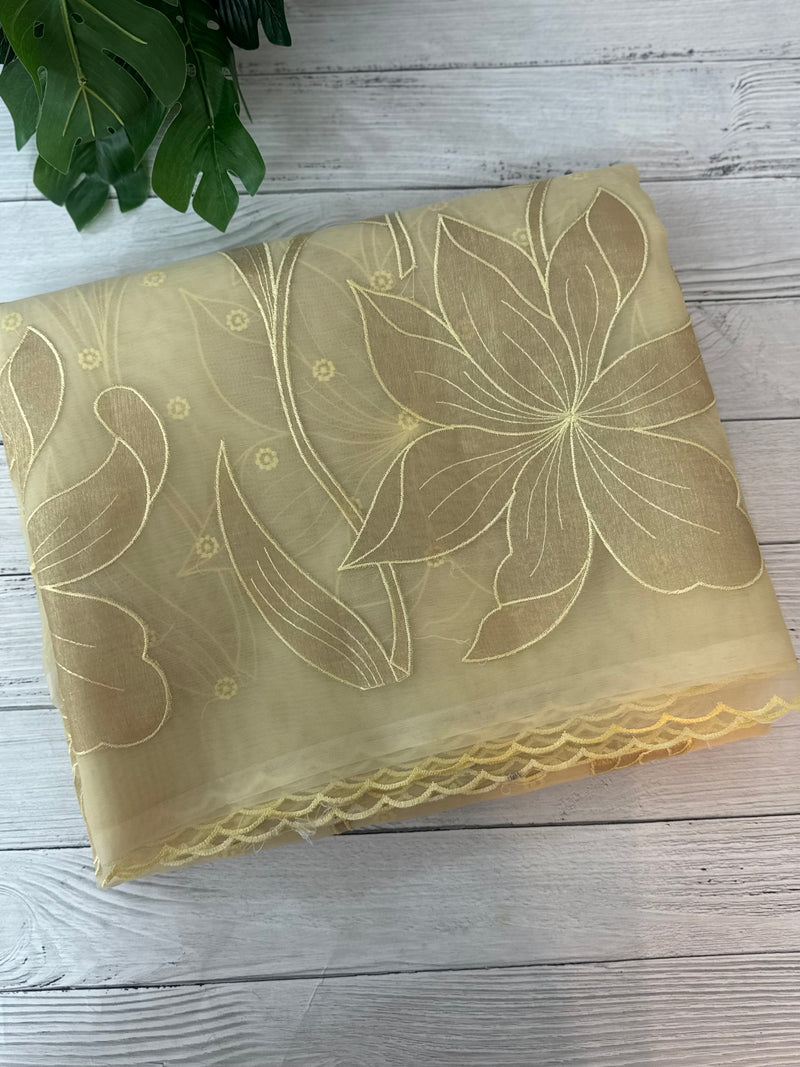 Organza saree with tissue applique work MS5081- Ivory