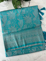 Silver zari woven soft silk saree with brocade blouse MSB5666 SeaBlueGreen