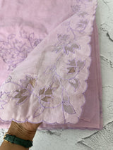 Mul chanderi saree with applique borders MSH112 - Lilac