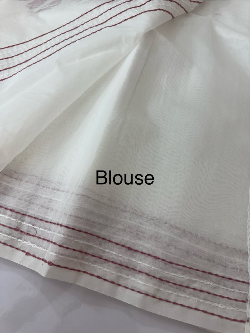 Kota Chanderi saree with kanta embriodery borders and  applique work on pallu MCBS699- White to DuskyPink