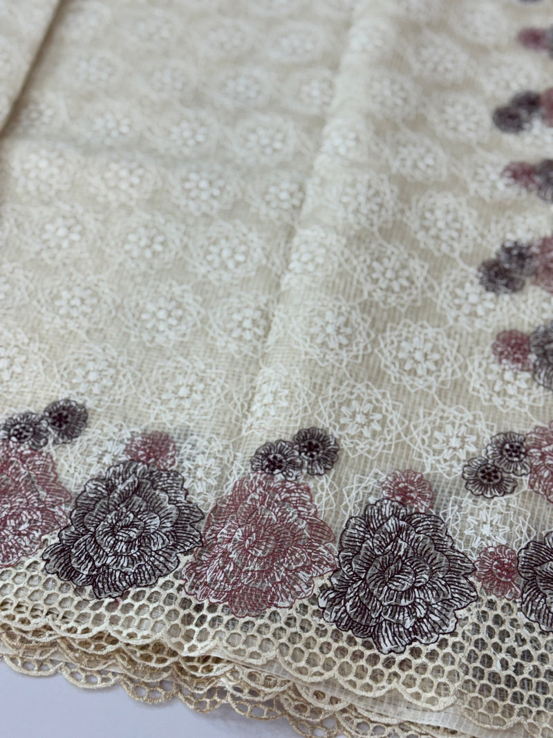 Cutwork Phulkari NetKota Embroidery saree - OffWhite