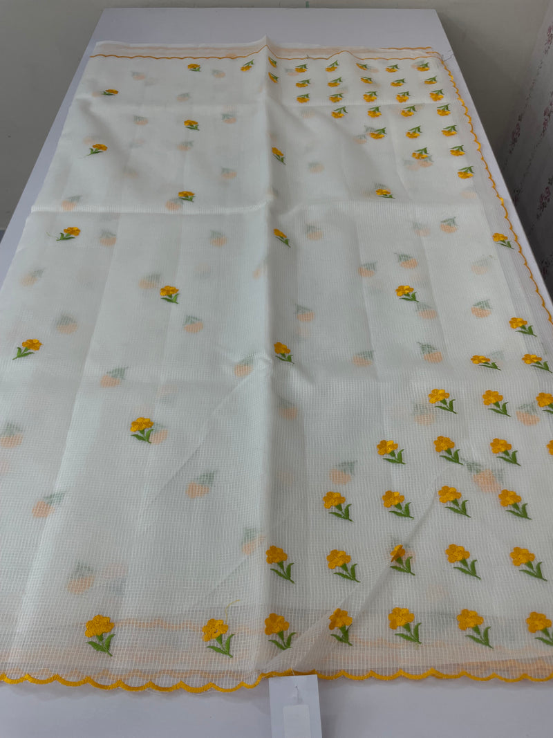 NetkKota saree with embroidery MS6868- Yellow