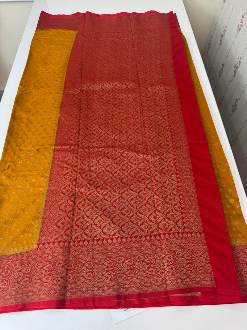 Banarasi viscose Georgette saree MKGS611- Mustard to Red