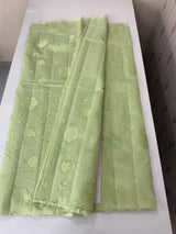 Mul chanderi- linen applique work saree  MSH174 PastelPistaGreen