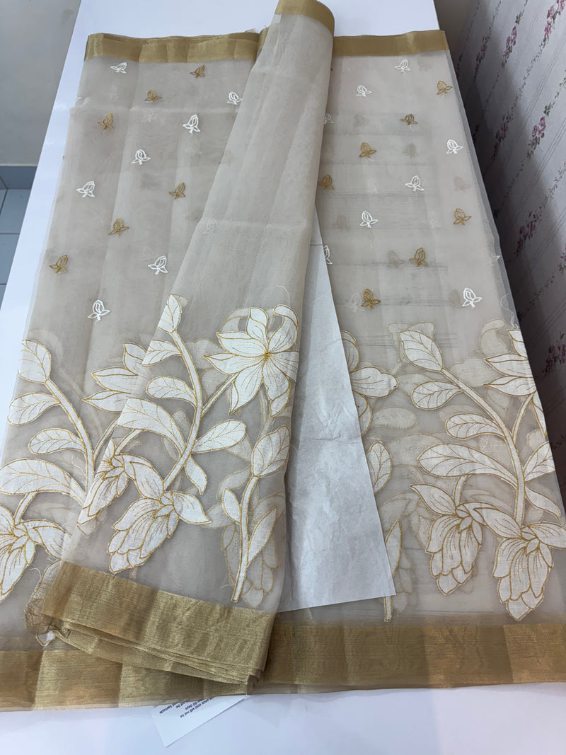 Banarasi Organza saree with applique work MS4532