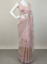 Organza saree with tissue applique work MS5081- Pastel Pink