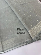 Semi linen saree with chikanakari embroidery- MS15086 PastelGrey