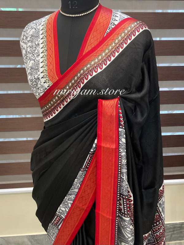 Madhubani printed Pashmina silk saree MPSS211