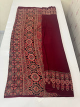 Pure Ajrakh Georgette saree MGS76- Maroon