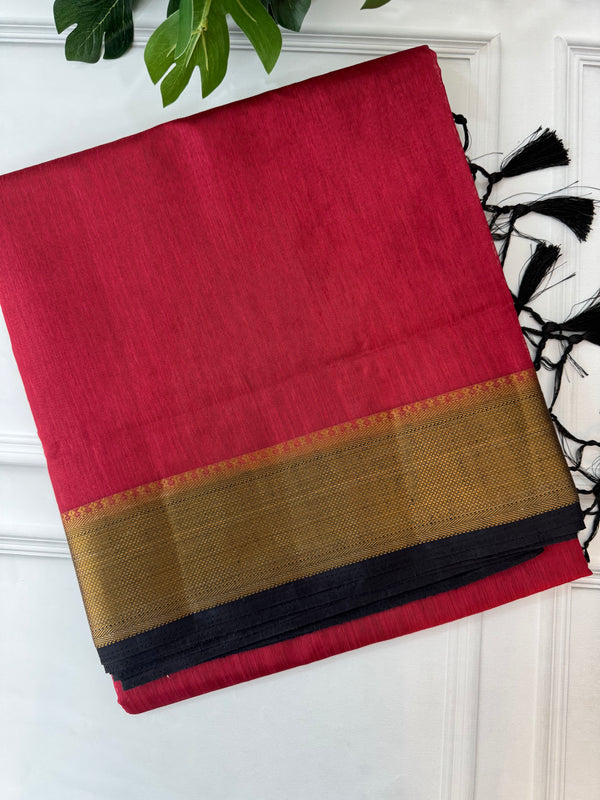 Jute silk sarees with contrast pallu & blouse MJL338 MaroonRed to Black