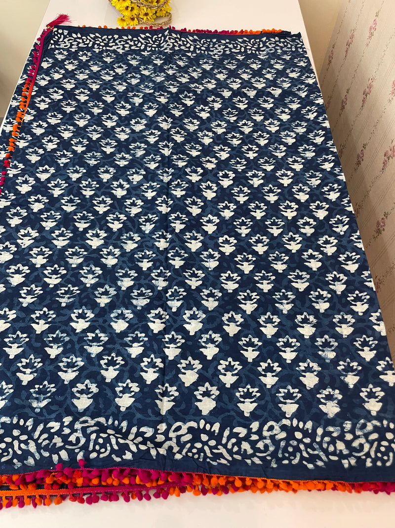 Pure mul cotton hand block printed saree SKSRMY