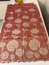 Dual tone Crush silk Organza Applique work saree MS14567- DuskyPeachPink