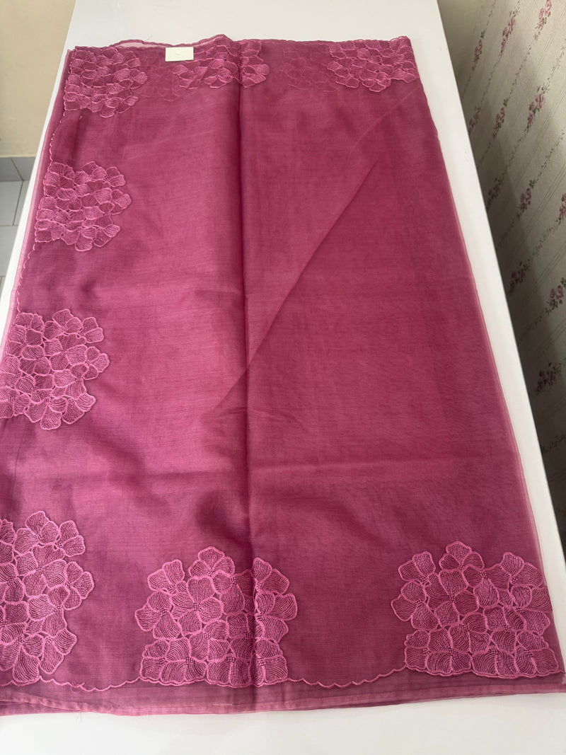 Semi organza saree with embroidery & scallop border - MSH901 BerryPink