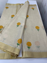 Tissue linen saree with embroidery MSL845