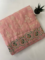 Chinnon Saree with cutwork- MCCR215 BabyPink