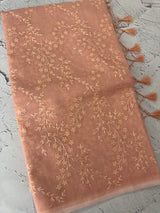 Moonga checks saree with embroidery MSH219 Peach