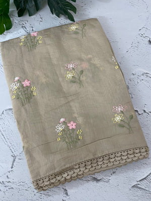 Blended Malai chanderi saree with embroidery MS5568 CloudGrey