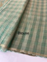 Tissue Silk applique work saree MSH133- JadeGreen