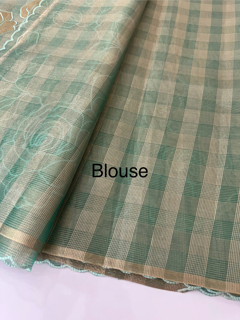 Tissue Silk applique work saree MSH133- JadeGreen