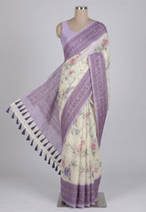 Chanderi digital printed saree with chikankari embriodery MSH171