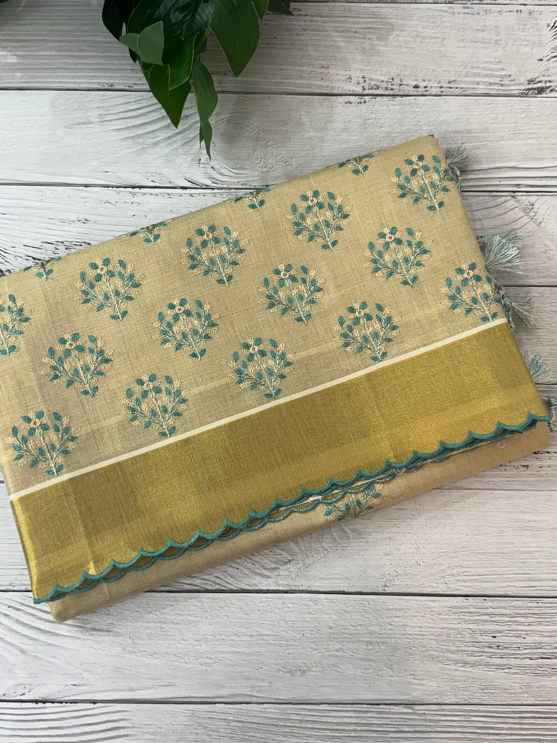 Kerala tissue cotton saree- MSK101- Blue