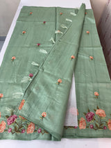 Art tussar saree with embroidery MST677 DustyGreen