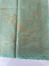 Soft tissue kota checks saree with applique work (2)- MSH5407 Pastel BluemixGreen