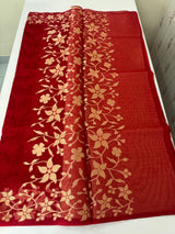 Semi organza saree with zari border - Red 1