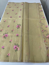Tissue mix Soft silk saree with embroidery MS8189- Pastel DuskyYellow