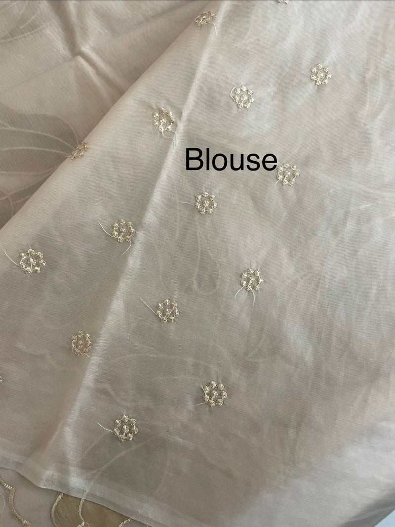 Semi organza saree with appliqué work - MSH906 CloudGrey