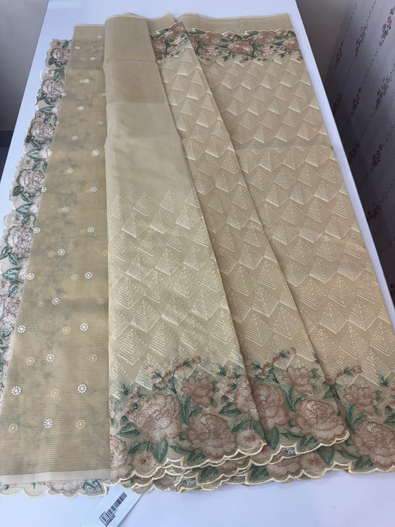 Phulkari NetKota embroidery saree - MPKS905 Beige