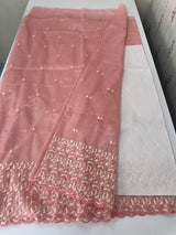 Glassy tissue organza saree with embroidery FKSF133- PeachPink
