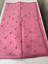 Kota checks saree with embroidery MS7679(1) Pink