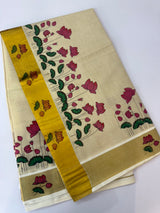 Kerala tissue cotton saree - lotus prints