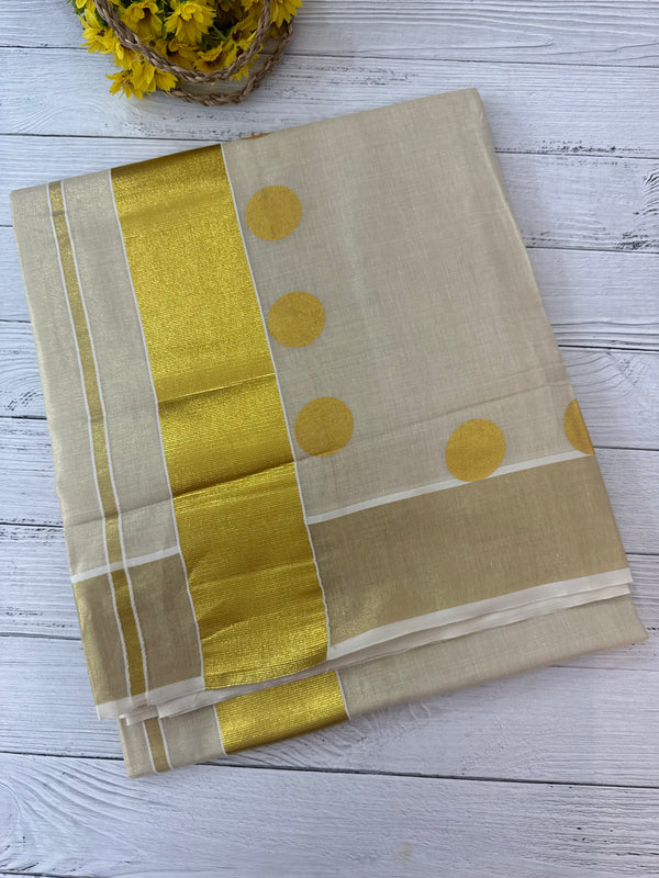 Kerala Gold tissue saree - Polka dots