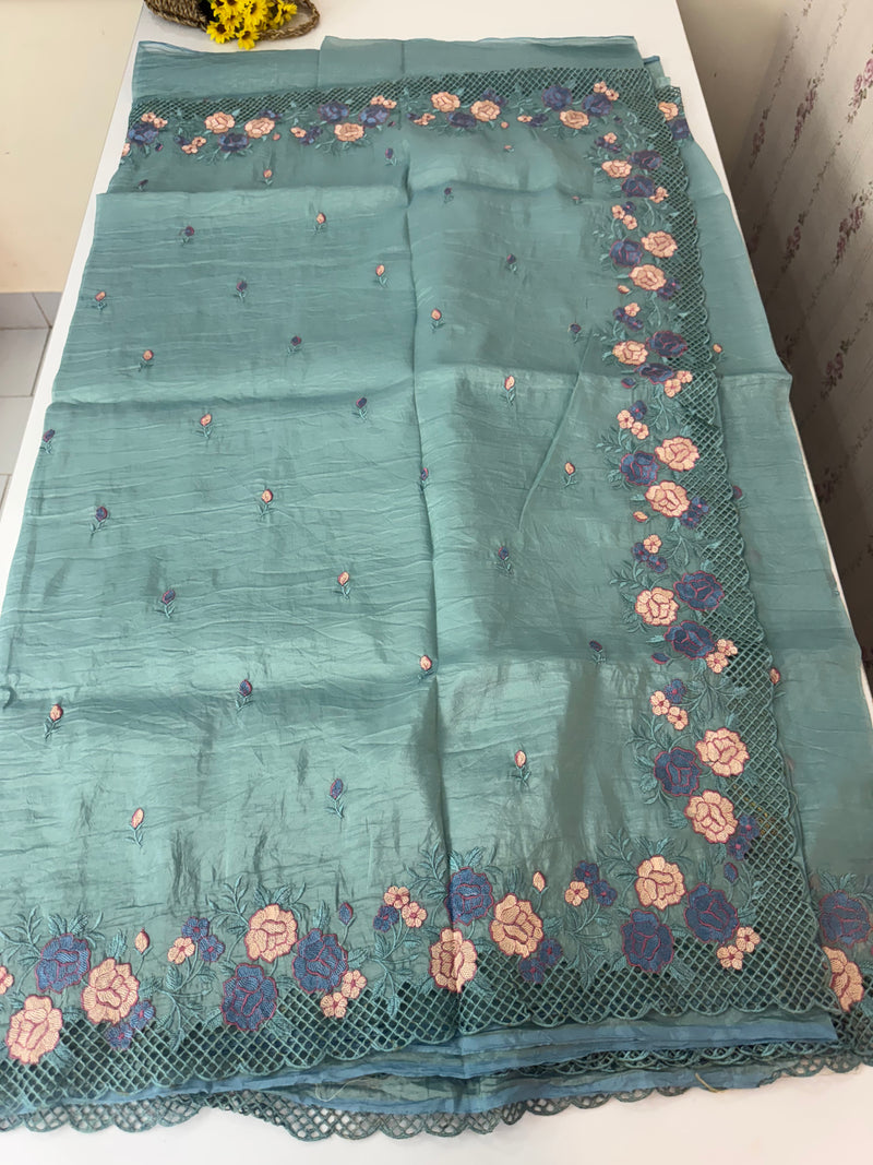 Crush Organza cutwork & embroidery saree MS7544