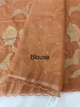 Semi Organza saree with tissue applique work MS5081- Peach