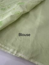 Mul chanderi- linen applique work saree  MSH174 PastelPistaGreen