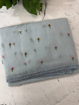 Kota checks saree with embroidery MS7679(1) - Grey