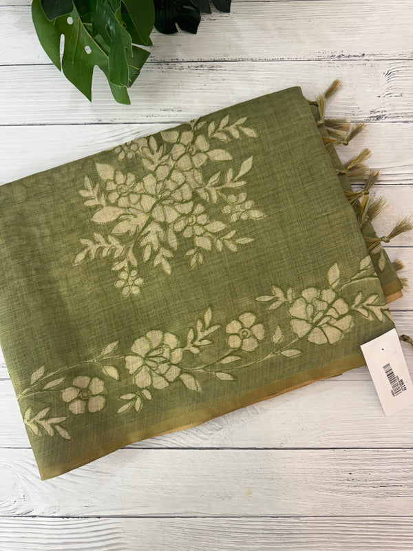 Tissue Linen Saree with applique work MRS890