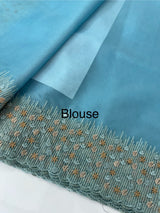 Organza saree with embroidery borders - MSH907 LightBlue