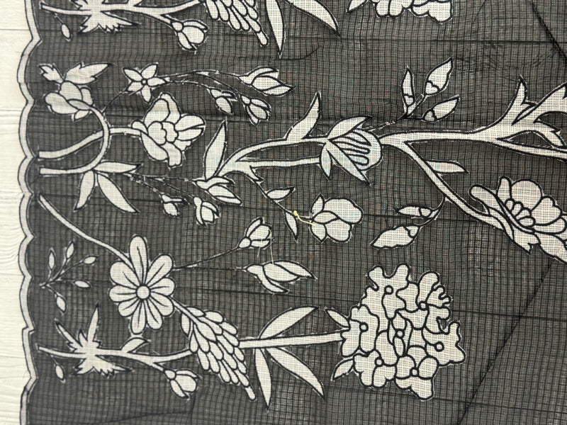 Soft kota silk saree with applique work MS14410- Black& white