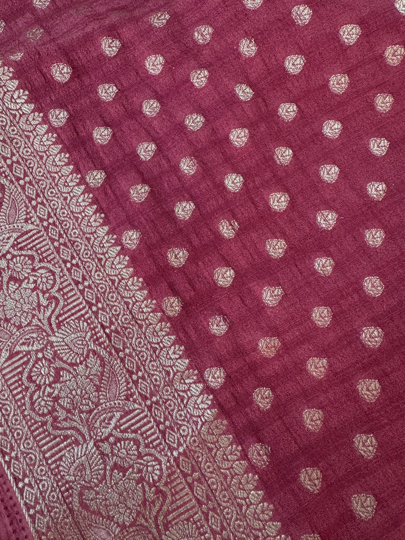 Silver Crepe Banarasi viscose Georgette saree with brocade blouse MS953211- OnionPink