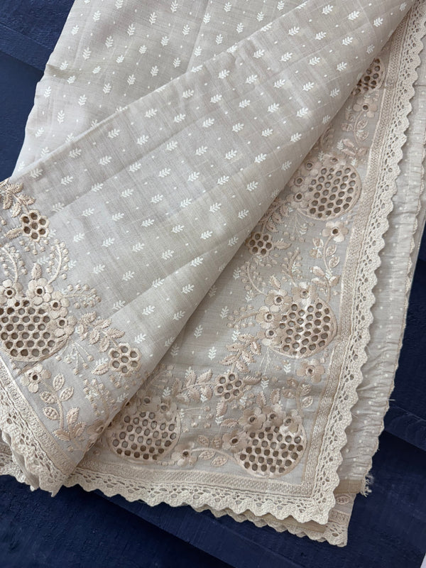 Cutwork blended tussar saree   - Cream MS5222