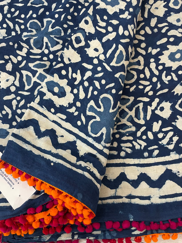 Pure mul cotton hand block printed saree SKSRMY