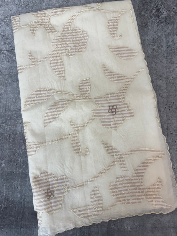 Mul chanderi applique work saree  MSH931 - Offwhite to Palemauve