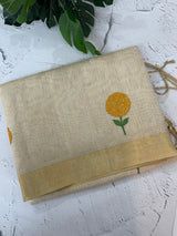 Tissue linen saree with embroidery MSL845