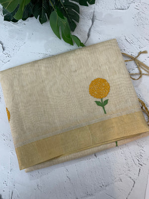 Tissue linen saree with embroidery MSL845
