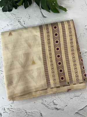 Semi chanderi tussar saree with brocade pallu and blouse MKT891 (2)- Purple