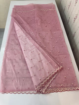 Glassy tissue organza saree with embroidery FKSF121- Onion Pink